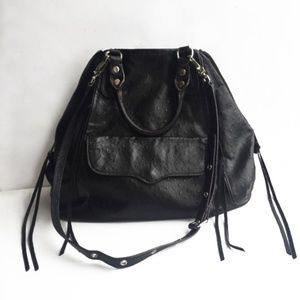 REBECCA MINKOFF Leather Ostrich Satchel, Black